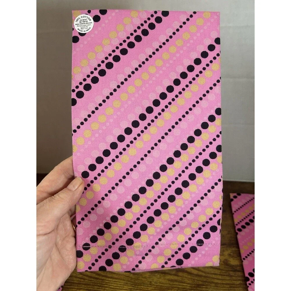 Rub-A-Dub-Dub Pink Polka Dot Cotton Dinner Napkins Set of 4 20x20 NIP Home